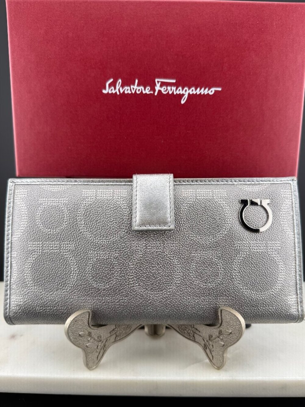 Vintage Salvatore Ferragamo Gancini Silver Wallet